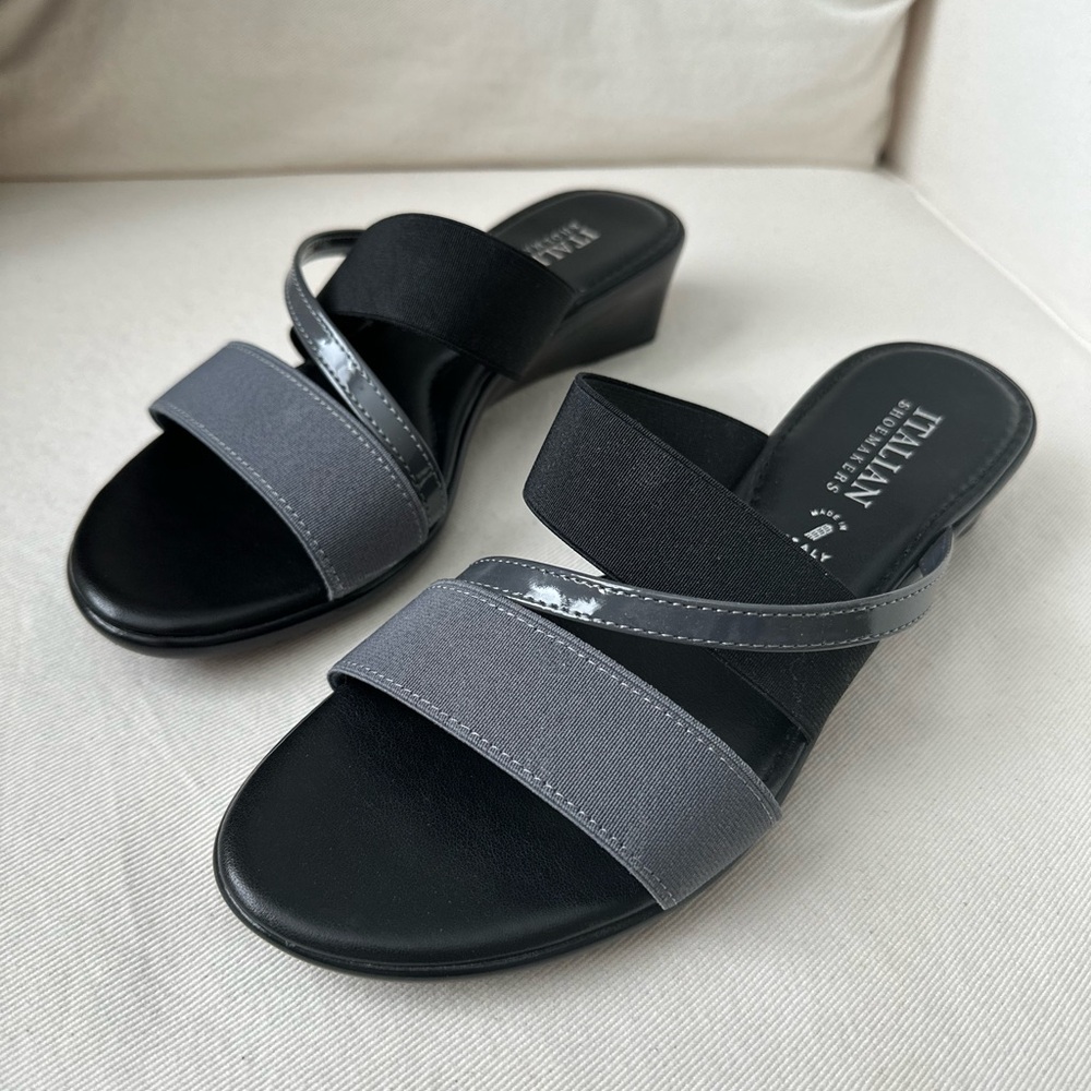 Black & Slate Grey wedge sandals